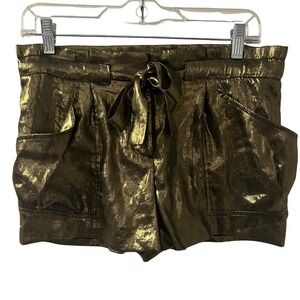 BCBGMAXAZRIA Sabina Metallic Gold Black Paperbag Tie Waist Shorts Women's Size 2